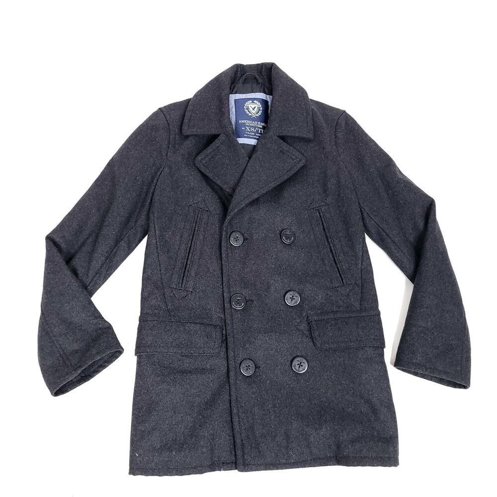 American Eagle Womens XS Gray Wool Blend Peacoat Double Breasted Lined Y2K
